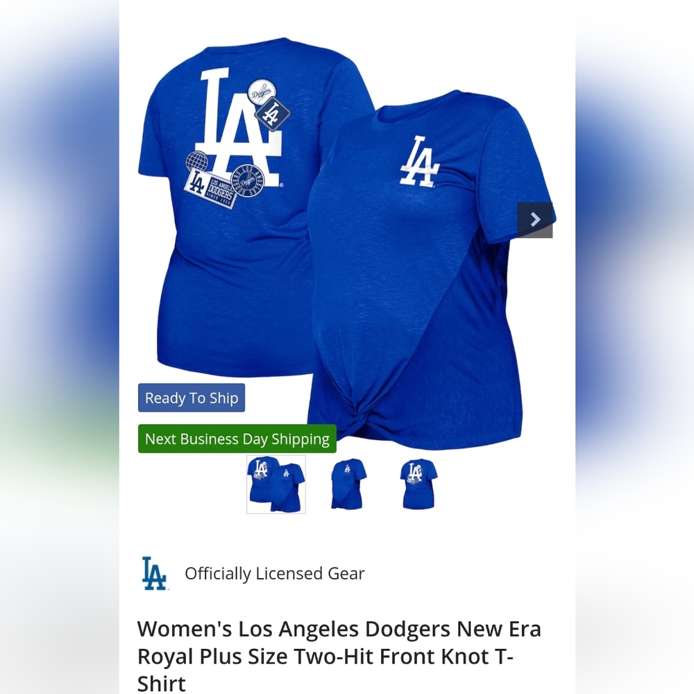 Los Angeles Dodgers New Era Royal Plus Size Two-Hit Front Knot T-Shirt